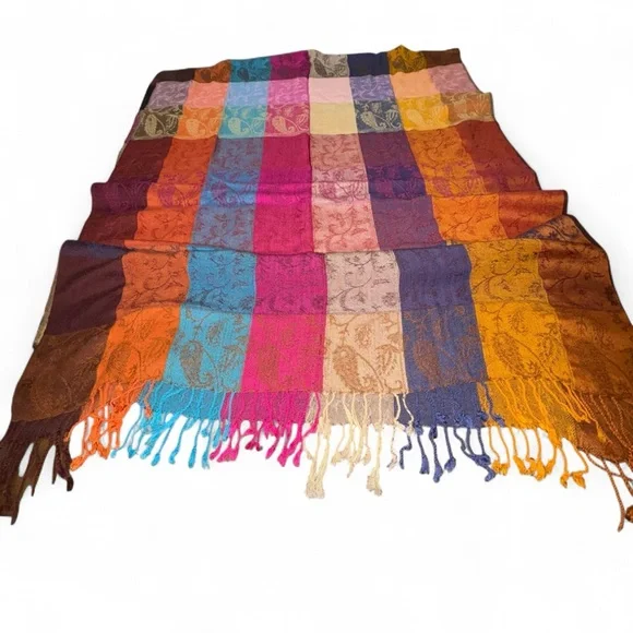 Colorful Patchwork Pashmina Shawls with Fringe - Picture 1 of 5